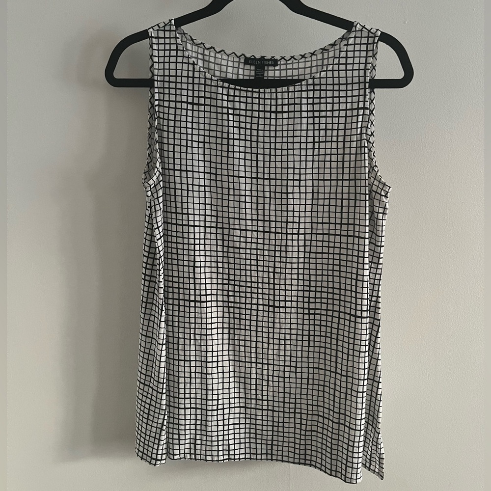 Eileen Fisher Black and White Checkered Tank Top